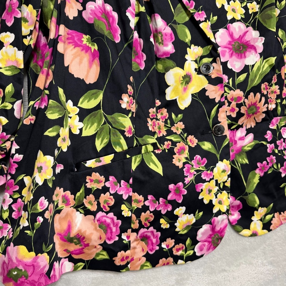 Avenue Floral Blazer Women Plus 26 Black Pink Yellow Cotton Stretch Ruched Sleev - Picture 3 of 11